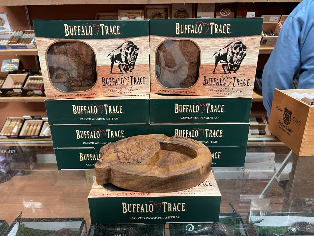 Buffalo trace wood carved ashtray bonds fine cigars
